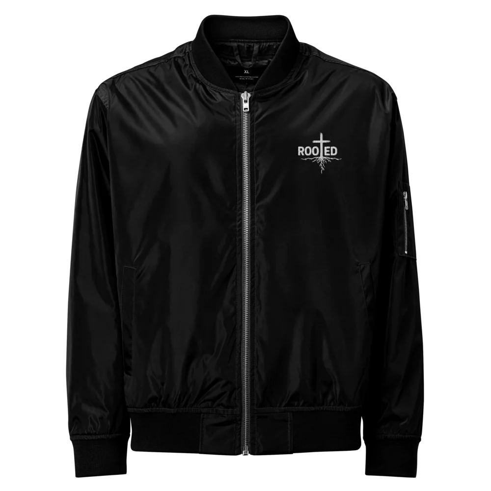 Rooted in Christ Bomber Jacket – A Bold Statement of Faith | Threadfast Apparel 395J